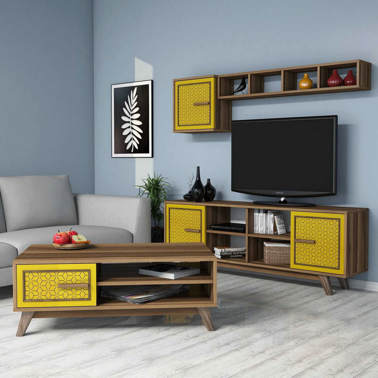 Set mobilier living, Hanah Home, Ayla, Nuc / Galben - imagine 6